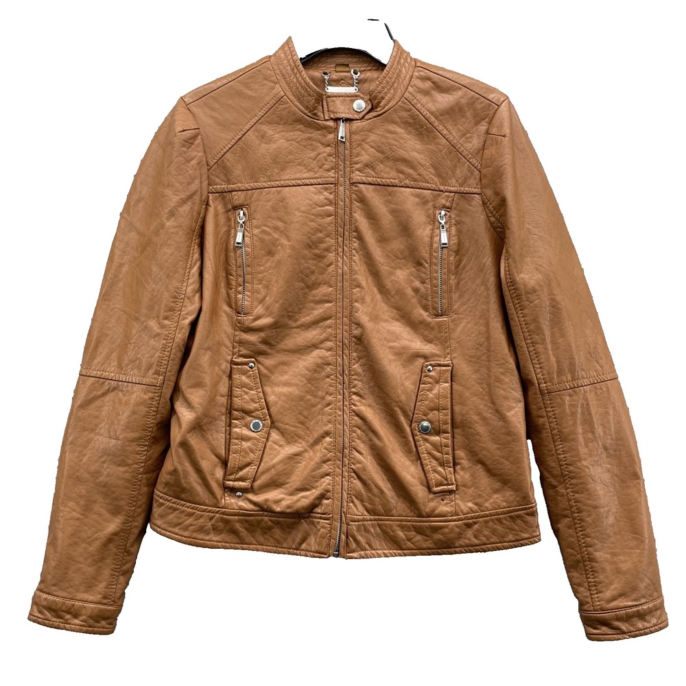 Joujou Vegan Leather Moto Jacket Women's Large Brown Y2k 70's‎ Chic Office 90's